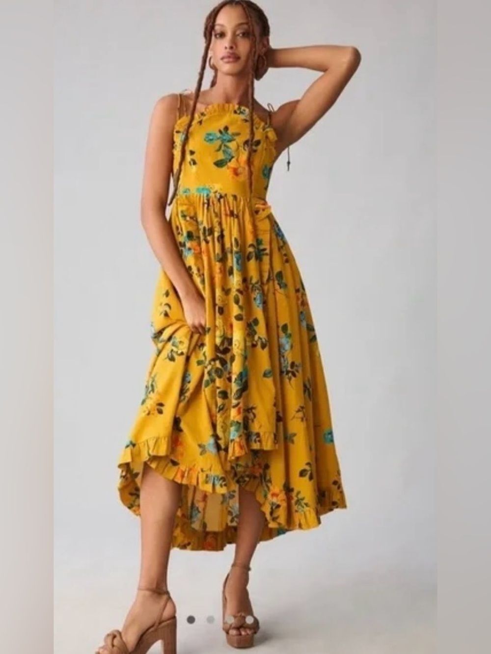 Maeve Yellow Floral Ruffle-Hem Maxi Dress